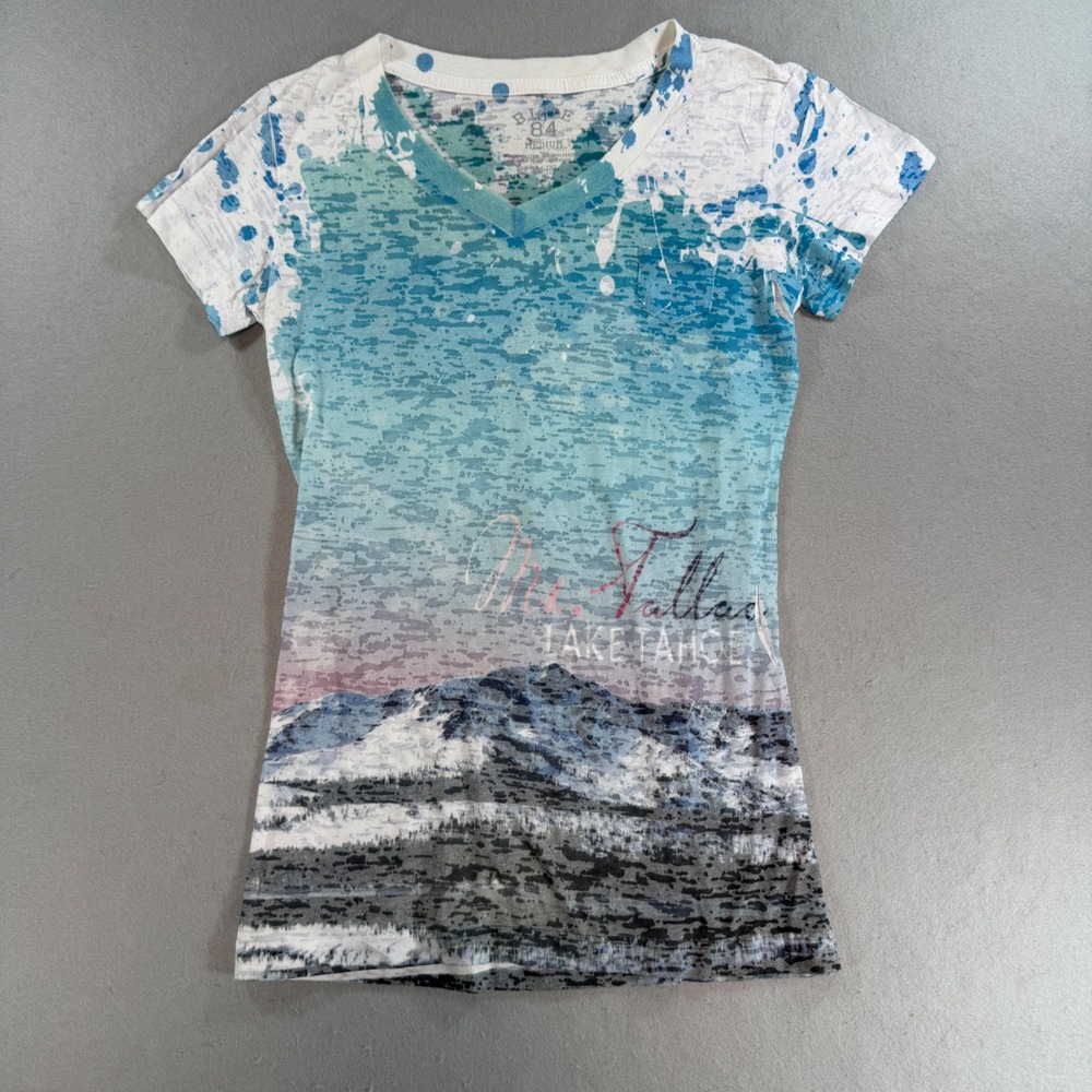 Blue 84 Lake Tahoe Mt Tallac Graphic Burnout V-Neck Tee Women's M